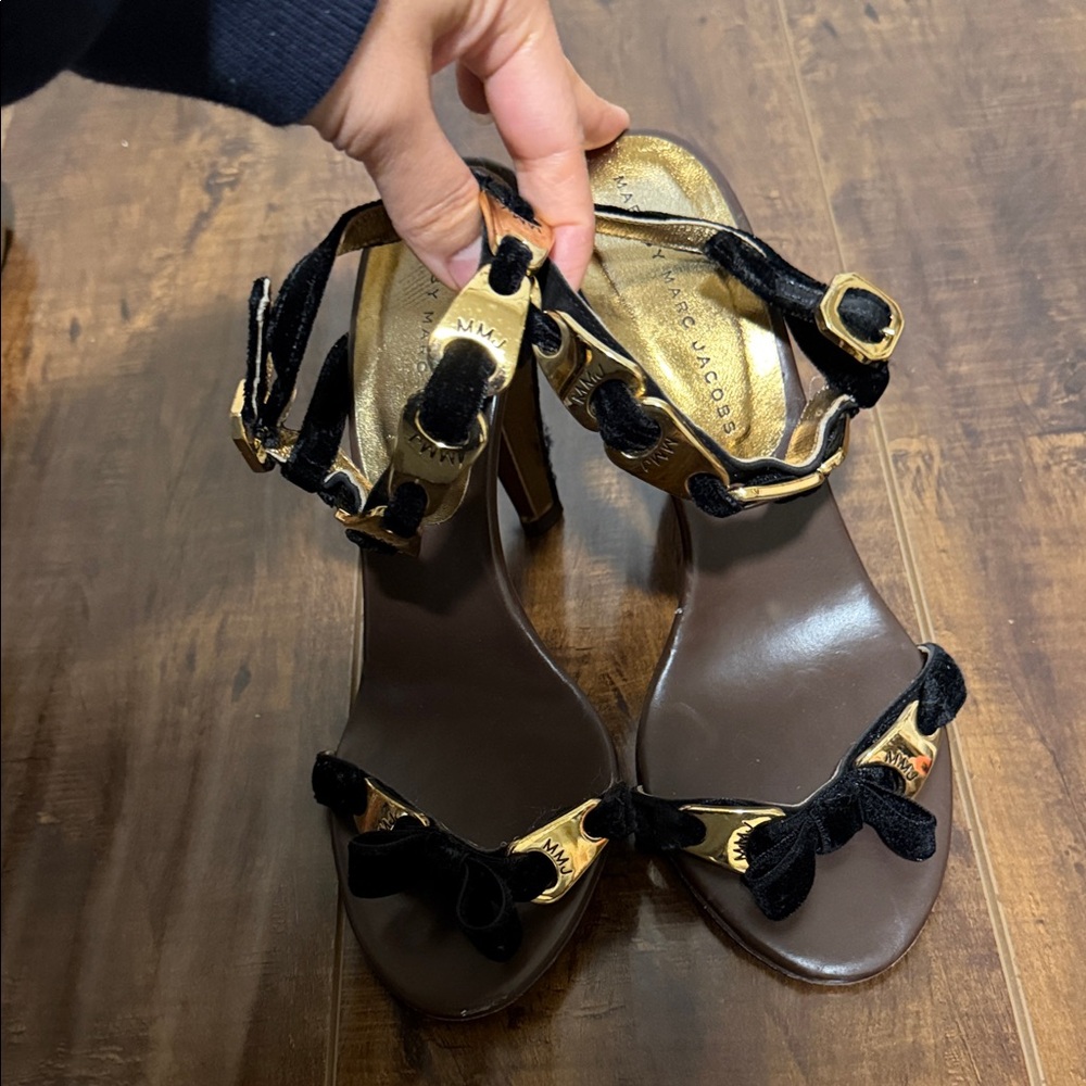 Marc By Marc Jacobs Black and Gold Velvet Holiday Heels
